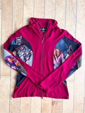 Myco Anna Boho Artistic Patchwork Zip-Up Jacket Sweater Size Small